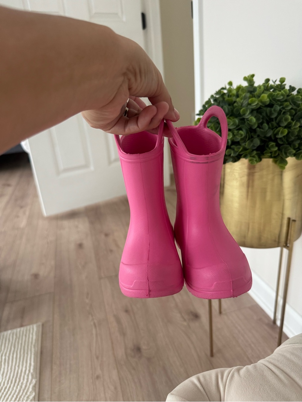 Kids Waterproof Pull-On Rain Boots in Bright Pink
